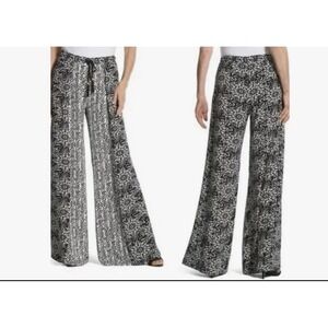 CHICO'S Wrap Palazzo Pants Size‎ US 12 Black White Wide Leg Stretch Resort Beach